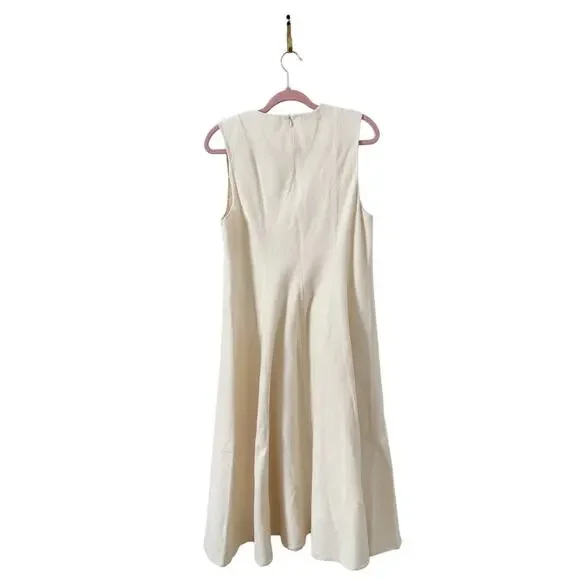 Vince Women's Paneled Midi Dress Cream Fuzzy Cotton Ivory White US 14 - Picture 3 of 8